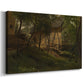 Canvas art print featuring a countryside farm scene with structures and natural setting, displayed at an angle