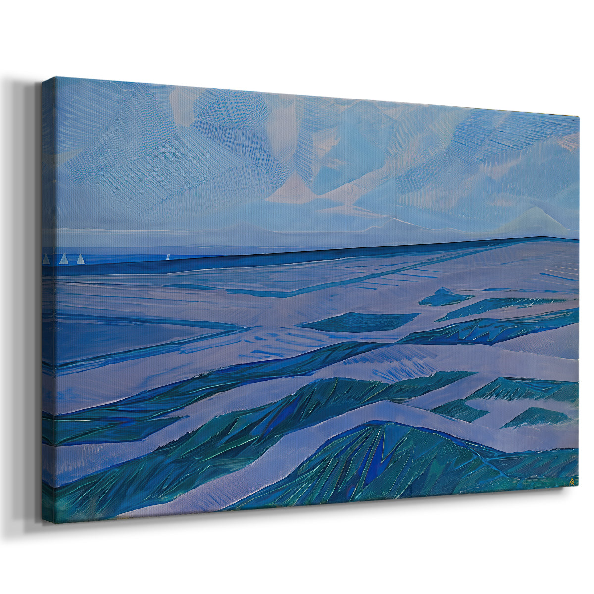 Canvas art print featuring a transitional seascape with flattered forms, displayed at an angle