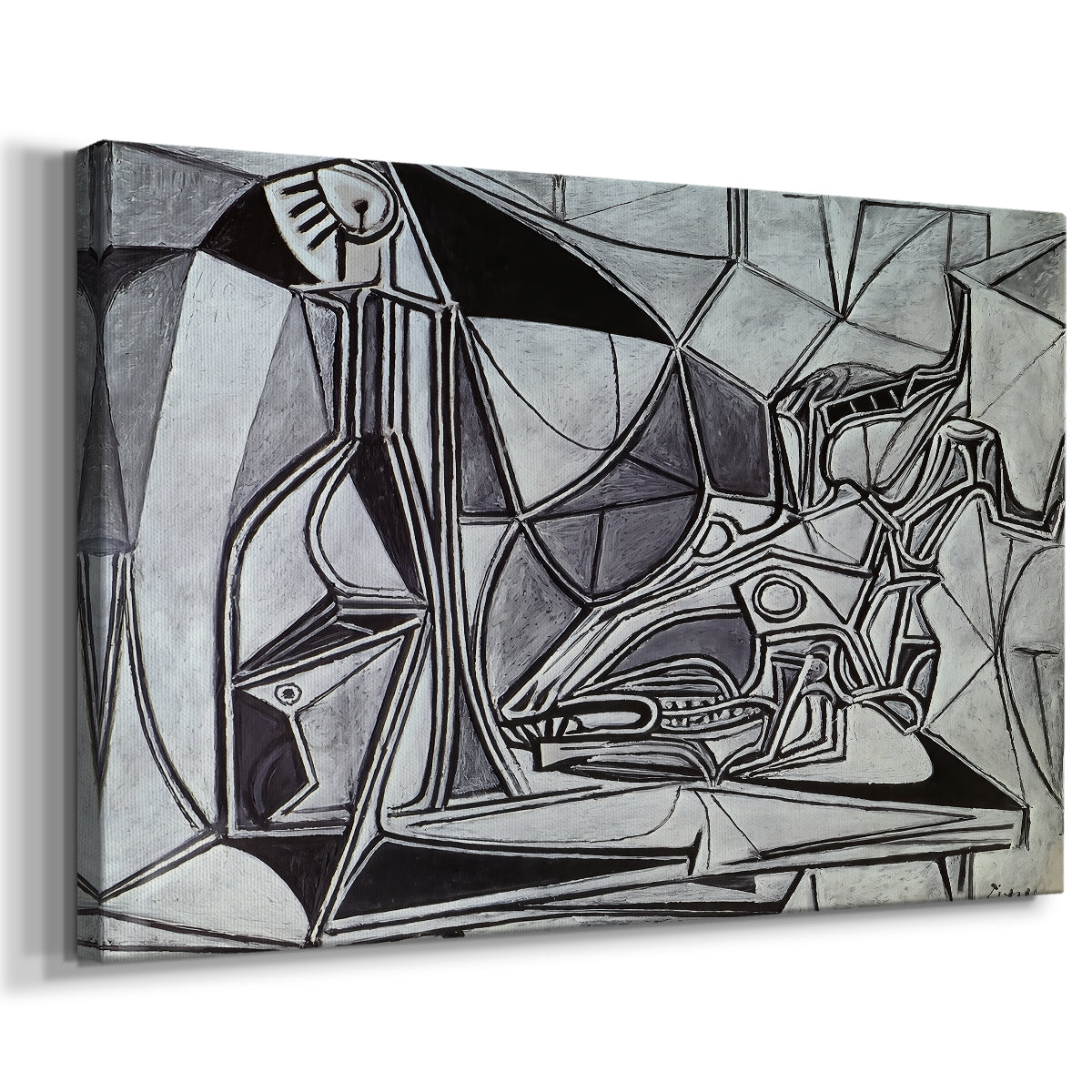 Canvas art print featuring a cubist arrangement with geometric fragmentation, displayed at an angle
