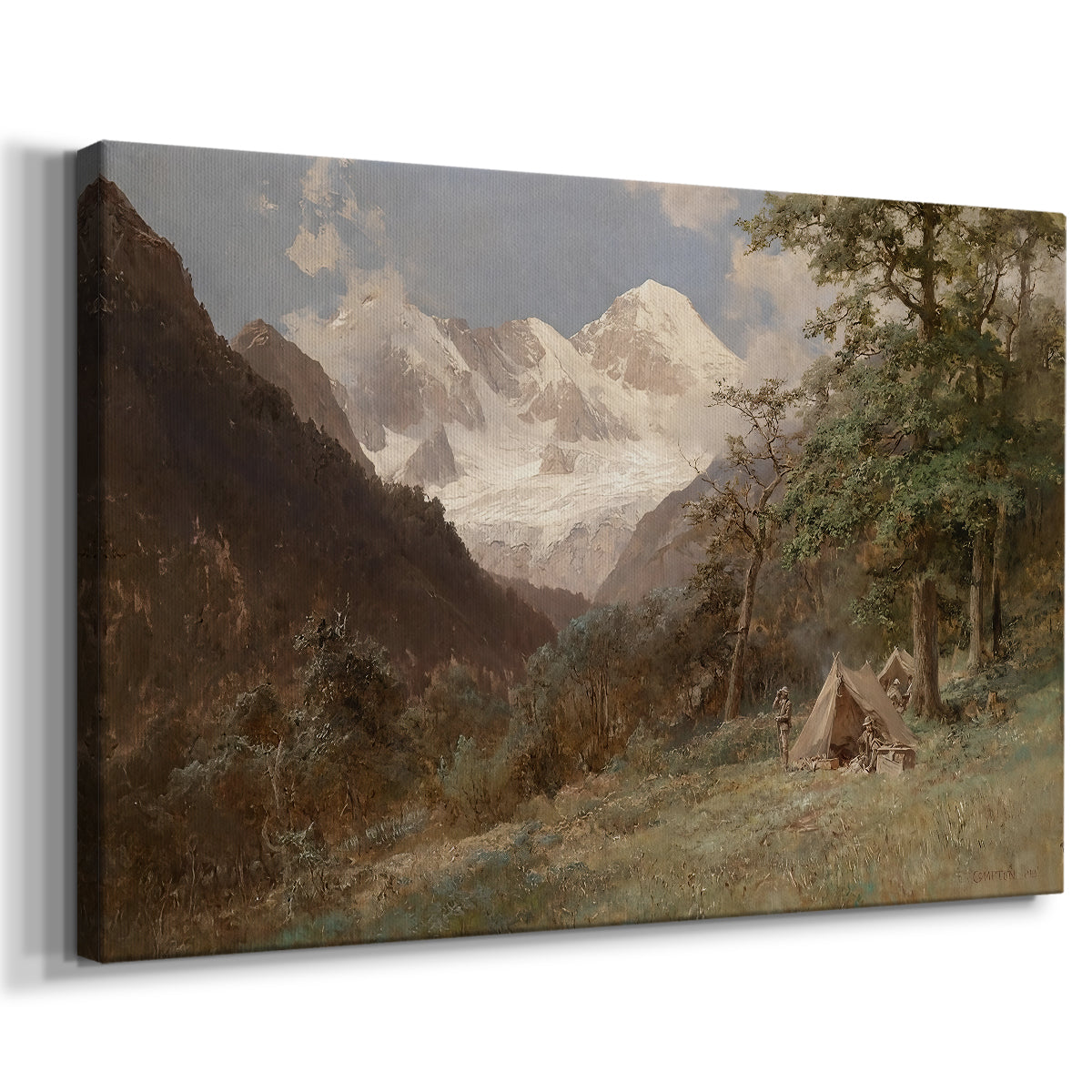 Canvas art print featuring an expansive view of Caucasus mountains under open sky, displayed at an angle