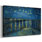 Canvas art print featuring an expressive nocturnal landscape with water and city lights, displayed at an angle