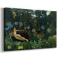 Canvas art print featuring an exotic scene with figure lying among lush tropical vegetation, displayed at an angle