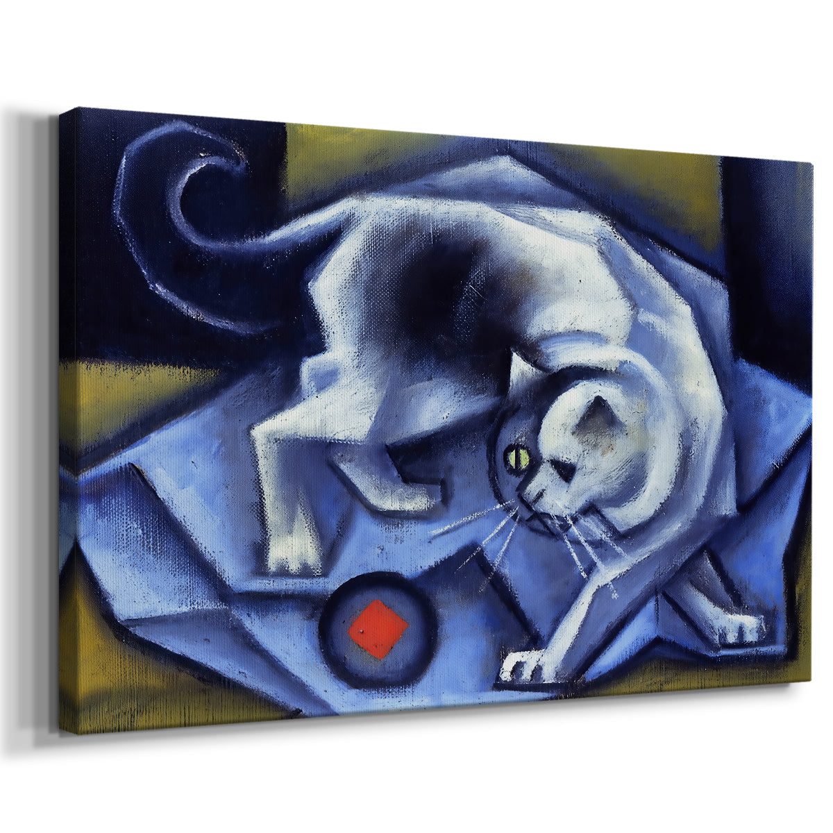 Canvas art print featuring a stylized animal with angular shapes, displayed at an angle