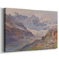 Canvas art print featuring a mountain scene with glacier stretching through rocky valley, displayed at an angle