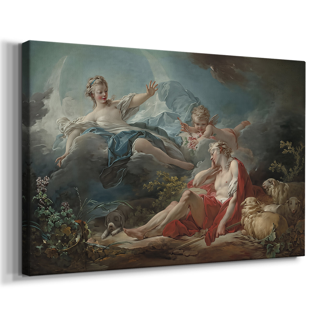 Canvas art print featuring a romantic scene with figures in soft outdoor setting, displayed at an angle