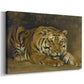 Canvas art print featuring a realistic animal study of tiger, displayed at an angle