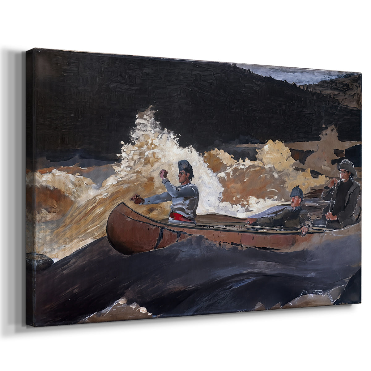 Canvas art print featuring an action scene with vessel moving through rushing water, displayed at an angle