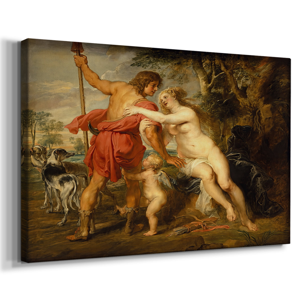 Canvas art print featuring a Baroque depiction of Venus and Adonis, displayed at an angle