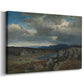 Canvas art print featuring an expansive natural scene with hills and distant peaks, displayed at an angle