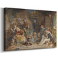 Canvas art print featuring a domestic scene with people interacting around a meal, displayed at an angle