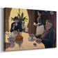 Canvas art print featuring a domestic dining scene in dotted texture, displayed at an angle