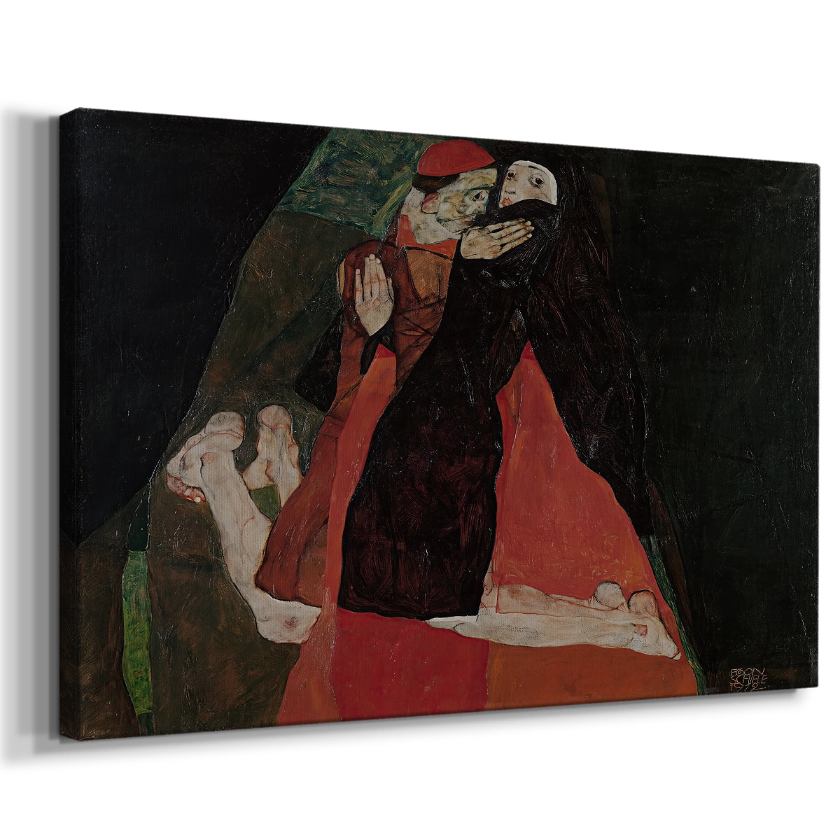 Canvas art print featuring a cardinal and nun depicted in close emotional interaction, displayed at an angle