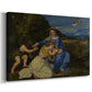 Canvas art print featuring a devotional mother-and-child scene set in open countryside, displayed at an angle