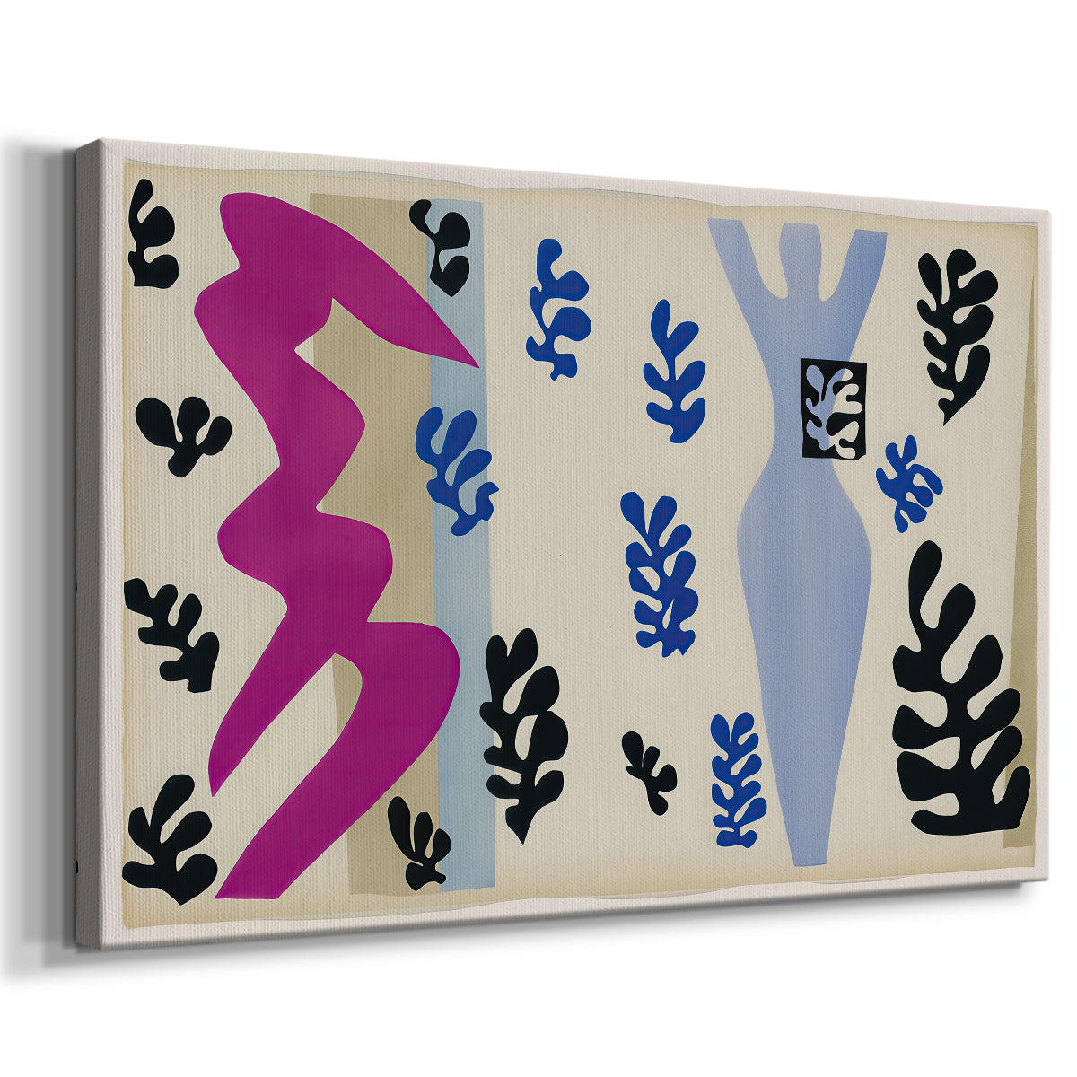 Canvas art print featuring a modernist collage with angular forms implying performance, displayed at an angle