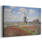 Canvas art print featuring a vibrant agricultural landscape with flowers and windmill, displayed at an angle