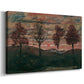 Canvas art print featuring a minimal landscape with grouped trees and expressive color, displayed at an angle