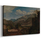 Canvas art print featuring an alpine scene with buildings and terrain, displayed at an angle