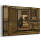 Canvas art print featuring a quiet institutional interior with doors and corridor perspective, displayed at an angle