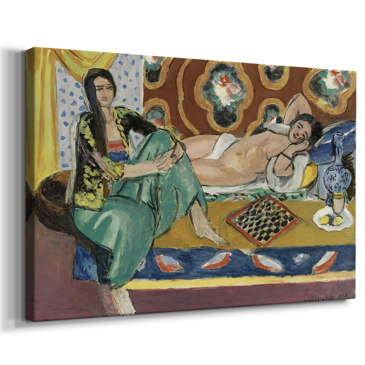 Canvas art print featuring a decorative interior scene with women playing a board game, displayed at an angle