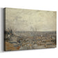 Canvas art print featuring a cityscape seen from hillside with layered structures, displayed at an angle