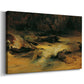 Canvas art print featuring an alpine water scene with rocks, displayed at an angle