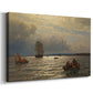 Canvas art print featuring a nautical scene of Oslo inlet with vessels and reflections, displayed at an angle