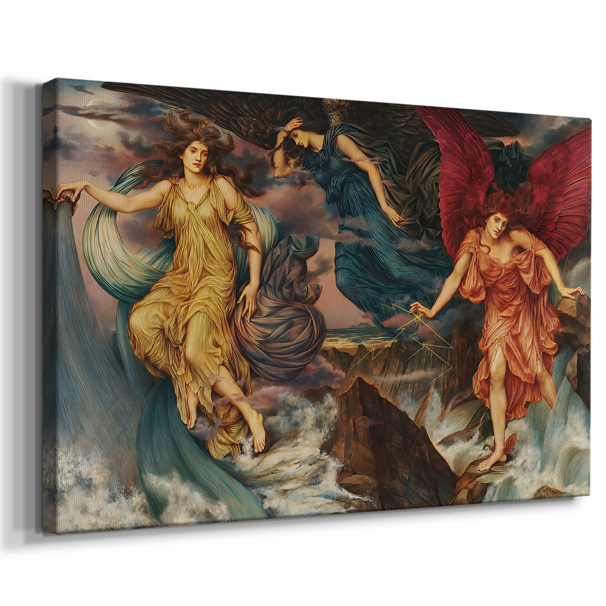 Canvas art print featuring a dramatic allegory of spirits moving within turbulent sky, displayed at an angle