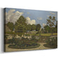 Canvas art print featuring a French countryside garden with greenery and reflections, displayed at an angle