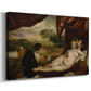 Canvas art print featuring a mythological figure scene with musician beside Venus, displayed at an angle