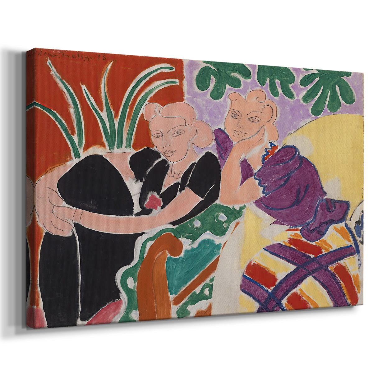 Canvas art print featuring a Fauvist scene of people facing one another indoors, displayed at an angle