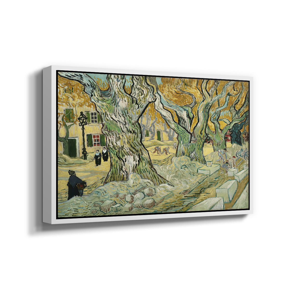 The Large Plane Trees (Road Menders at Saint-Rémy), 1889 - Floater Framed Canvas Print