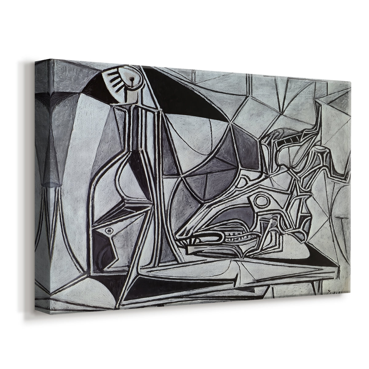 Canvas art print featuring a cubist arrangement with geometric fragmentation, displayed at an angle