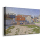 Canvas art print featuring an architectural scene with tanks, displayed at an angle