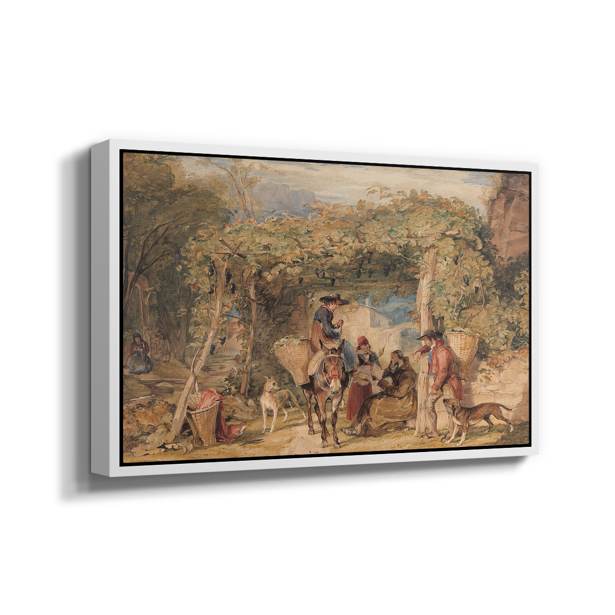 Figures and Animals in a Vineyard, c. 1829 - Floater Framed Canvas Print
