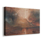 Canvas art print featuring a dramatic natural scene with fire and ash, displayed at an angle