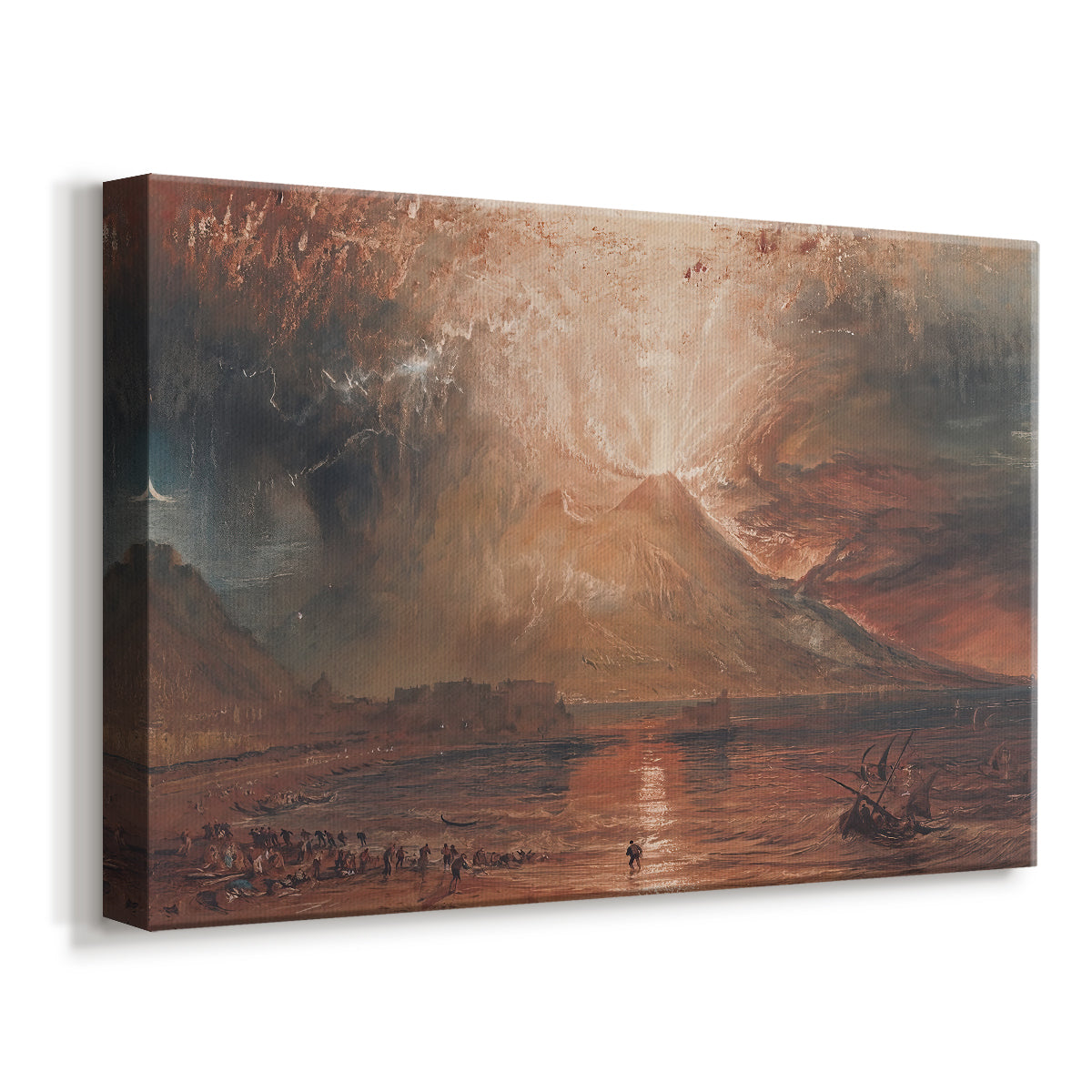 Canvas art print featuring a dramatic natural scene with fire and ash, displayed at an angle