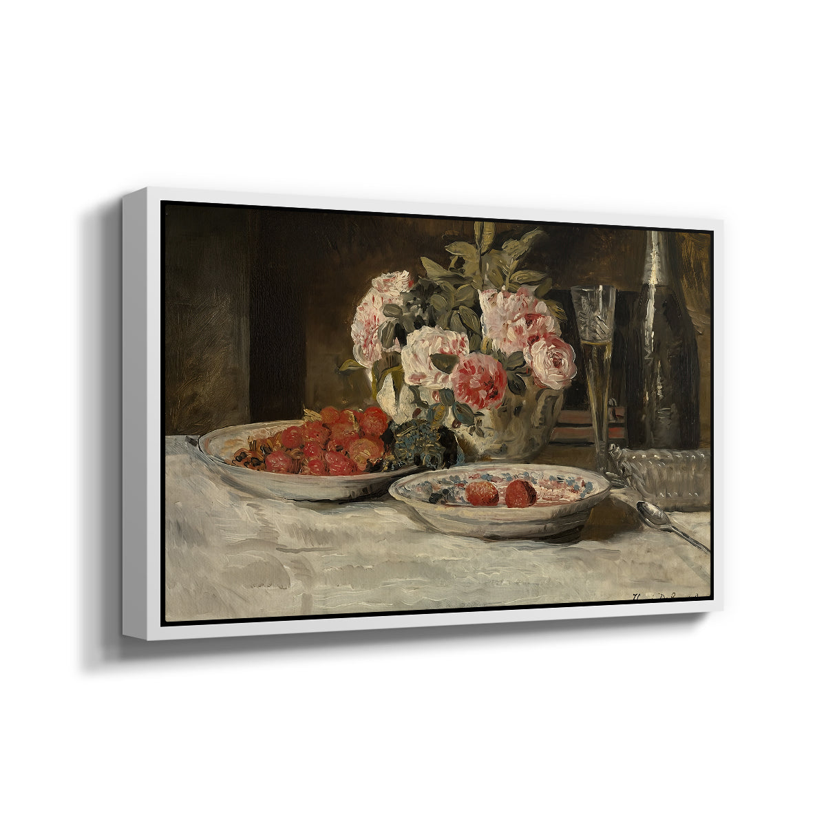Strawberries and Champagne, c. 1881-1885 - Floater Framed Canvas Print