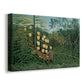 Canvas art print featuring a dramatic animal struggle set within tropical vegetation, displayed at an angle