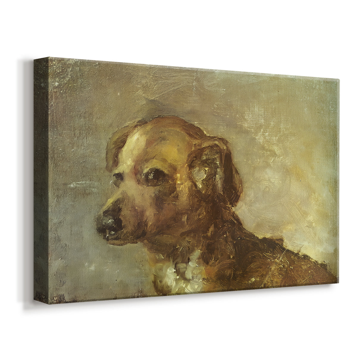 Canvas art print featuring an impressionist-style portrait of dog with loose texture, displayed at an angle
