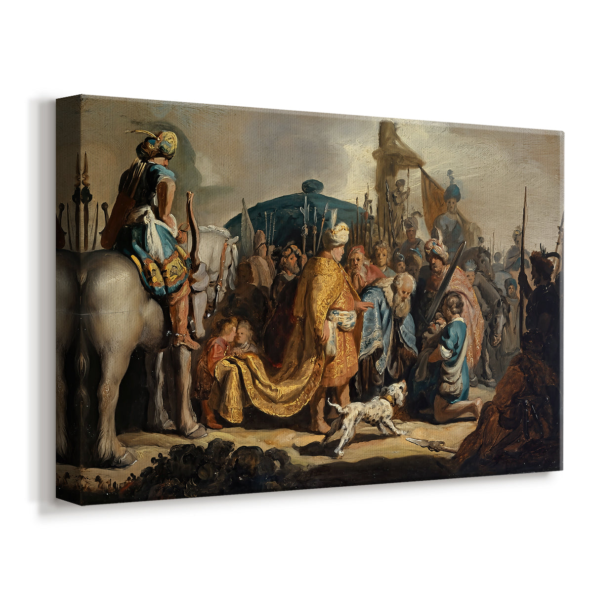 Canvas art print featuring a dramatic Baroque composition with figures, displayed at an angle