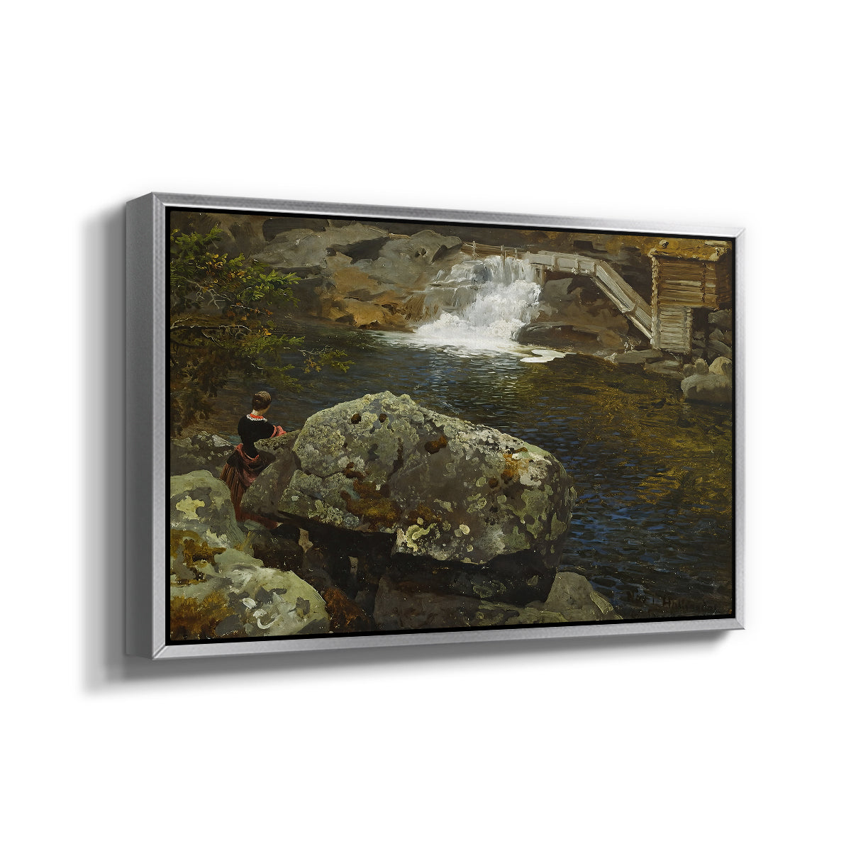 By the Mill Pond (En Mølledam), 1850 - Floater Framed Canvas Print