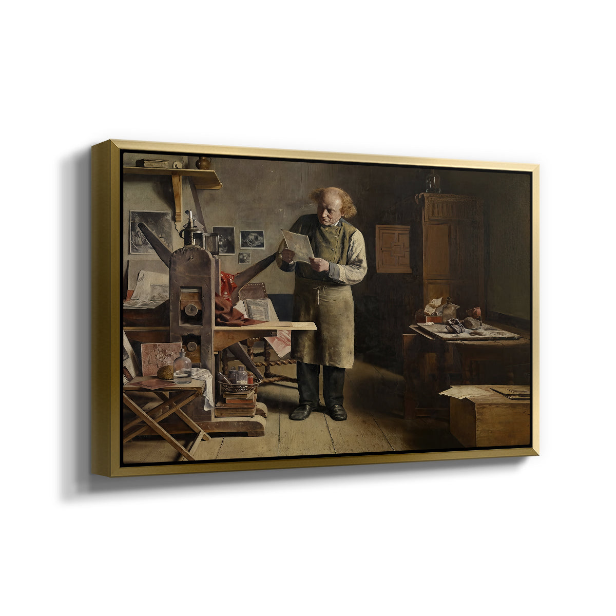 The Plate Printer, 1875 - Floater Framed Canvas Print