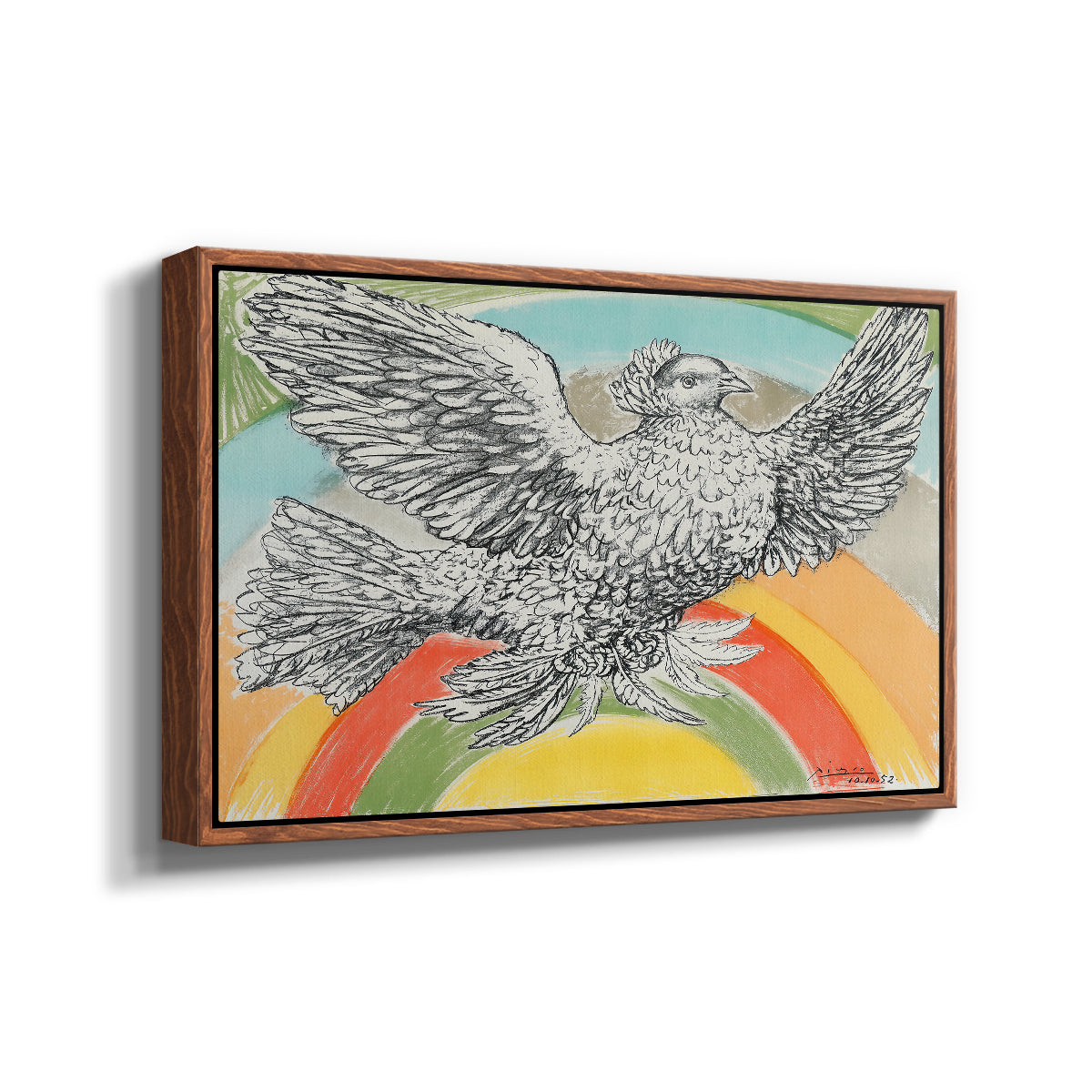 Flying Dove with Rainbow (Colombe volant à l'Arc-en-ciel), 1952 - Floater Framed Canvas Print