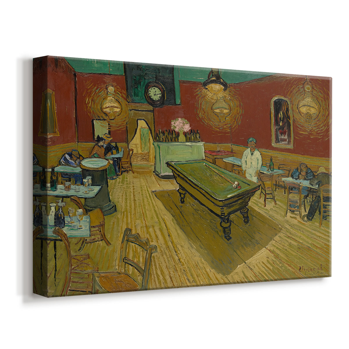 Canvas art print featuring a nighttime interior scene with glowing lights and strong perspective, displayed at an angle