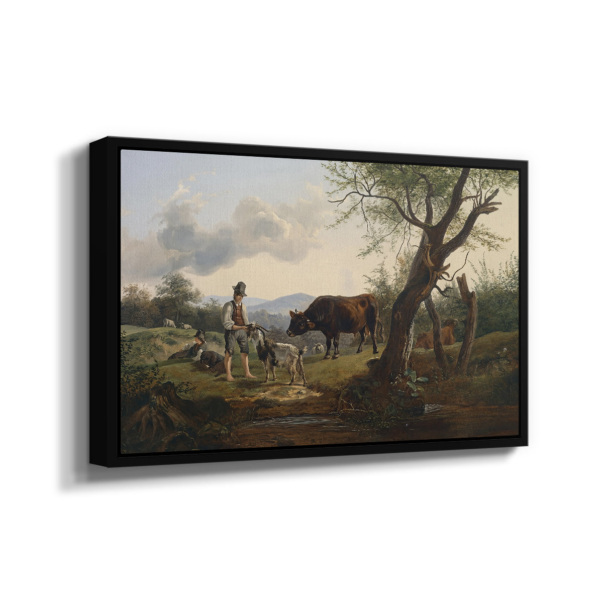 Shepherd with Billy Goat, c. 1830 - Floater Framed Canvas Print