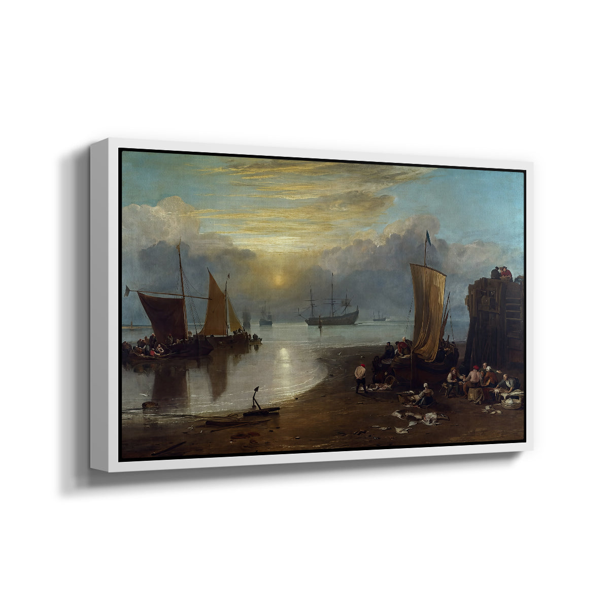 Sun Rising through Vapour: Fishermen Cleaning and Selling Fish, c. 1807 - Floater Framed Canvas Print