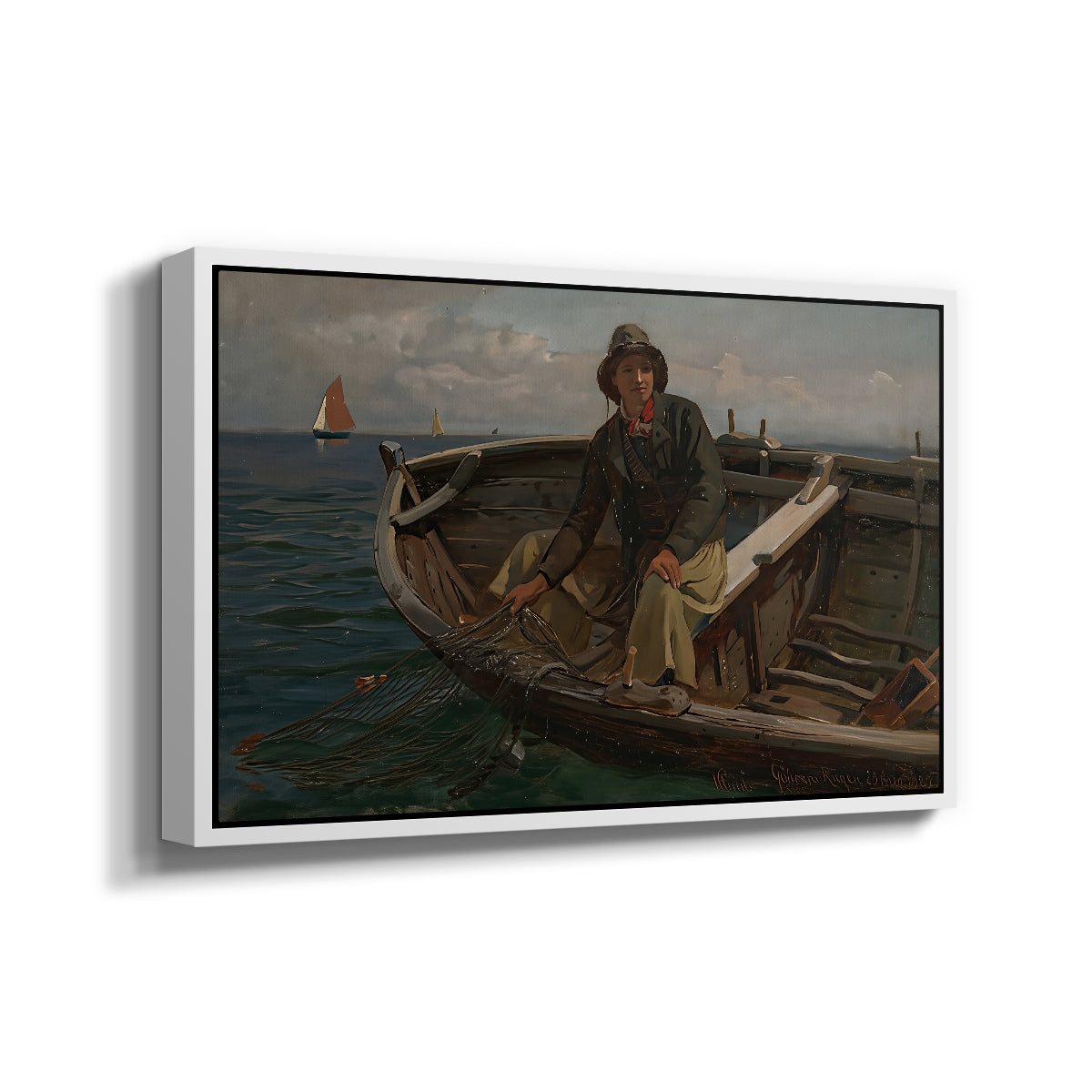 Fishermen from Rügen, 1882 - Floater Framed Canvas Print