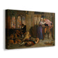 Canvas art print featuring a narrative scene showing figures escaping through richly detailed room, displayed at an angle
