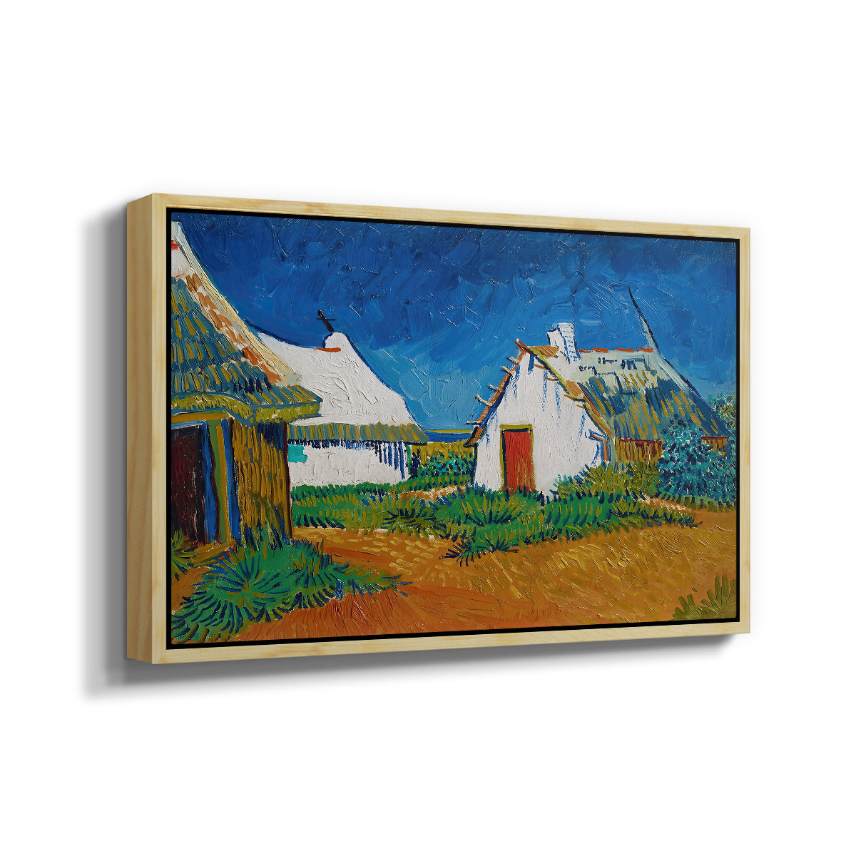 Three White Cottages at Saintes-Maries, 1888 - Floater Framed Canvas Print