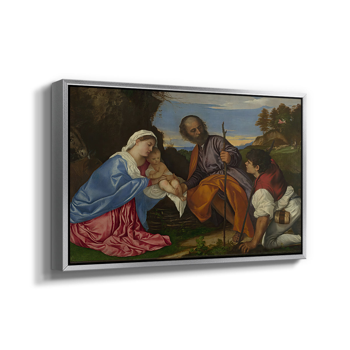 The Holy Family with a Shepherd, c. 1510 - Floater Framed Canvas Print